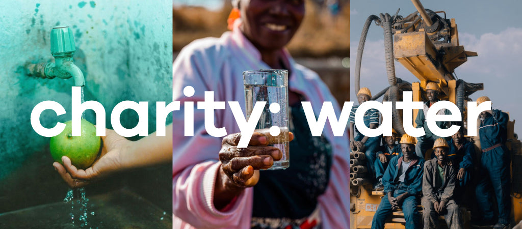 Three photos representing the non-profit charity: water